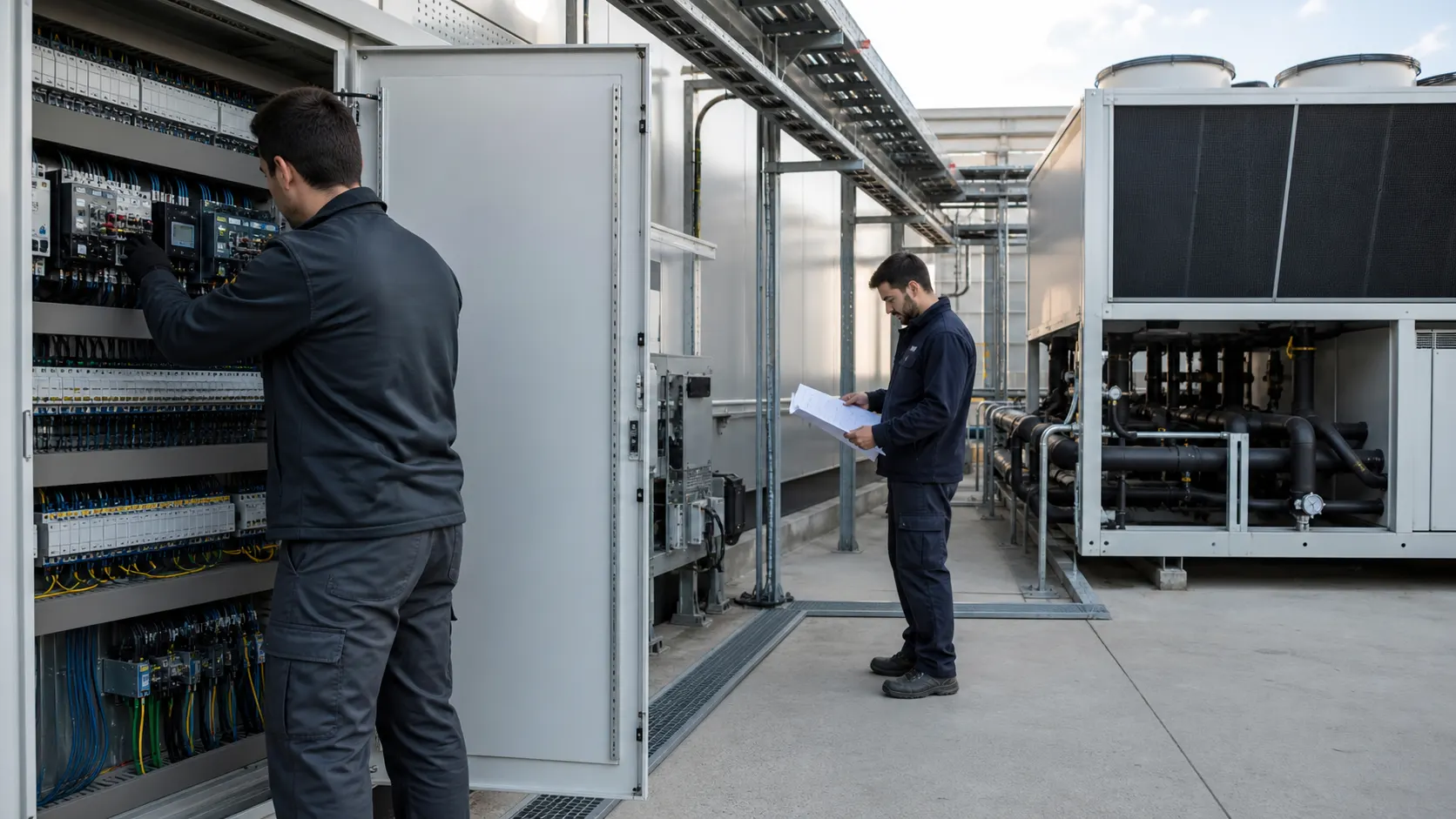 Técnicos trabajando en una instalación industrial