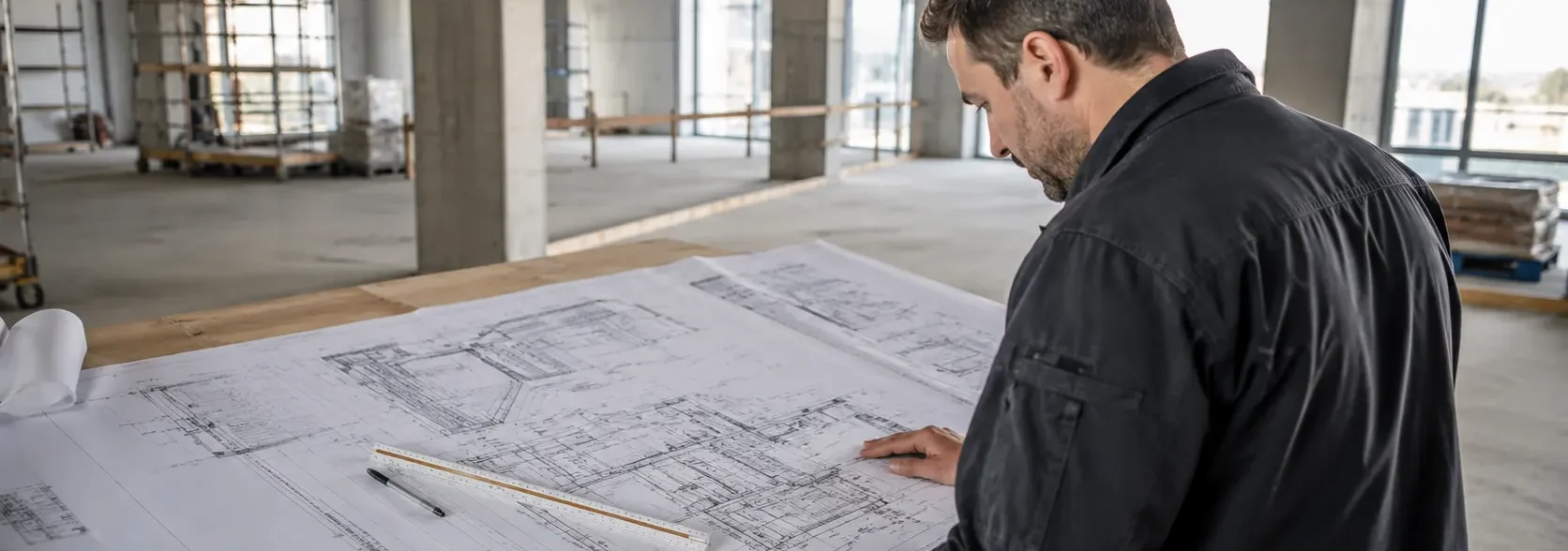 Técnico revisando los planos de un proyecto