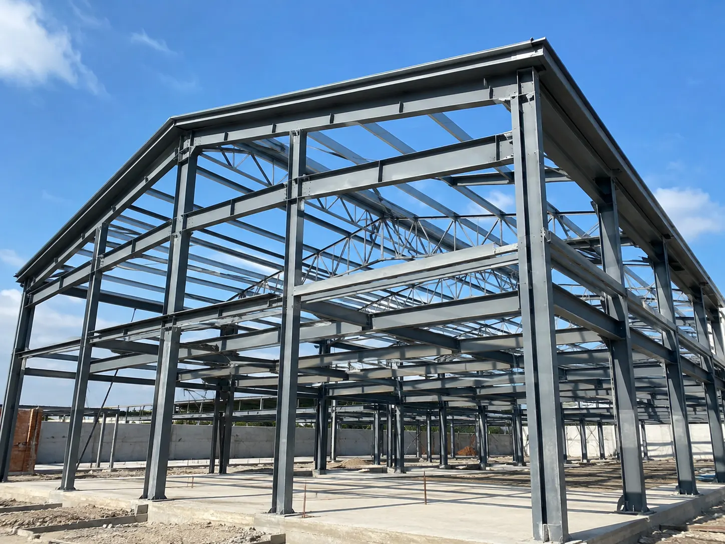 Montaje de una estructura metálica en una obra