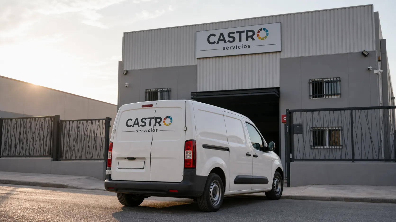 Vehículo de Castro Servicios frente a sus instalaciones en Bullas