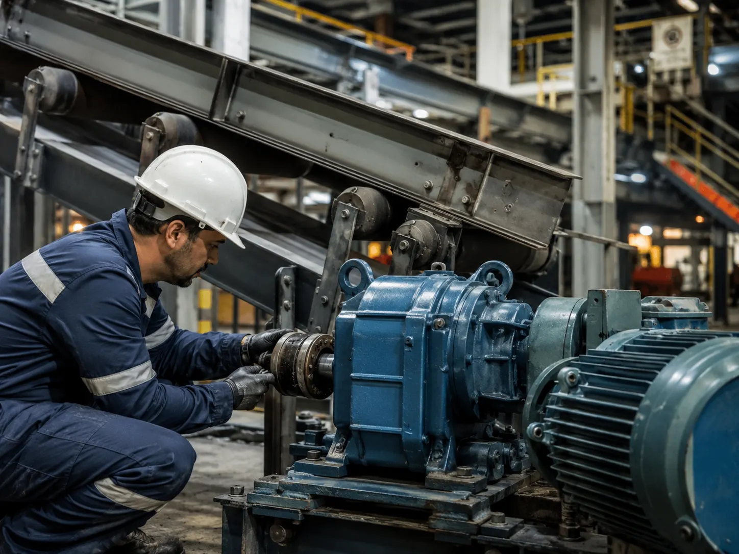 Técnico reparando una avería en maquinaria industrial