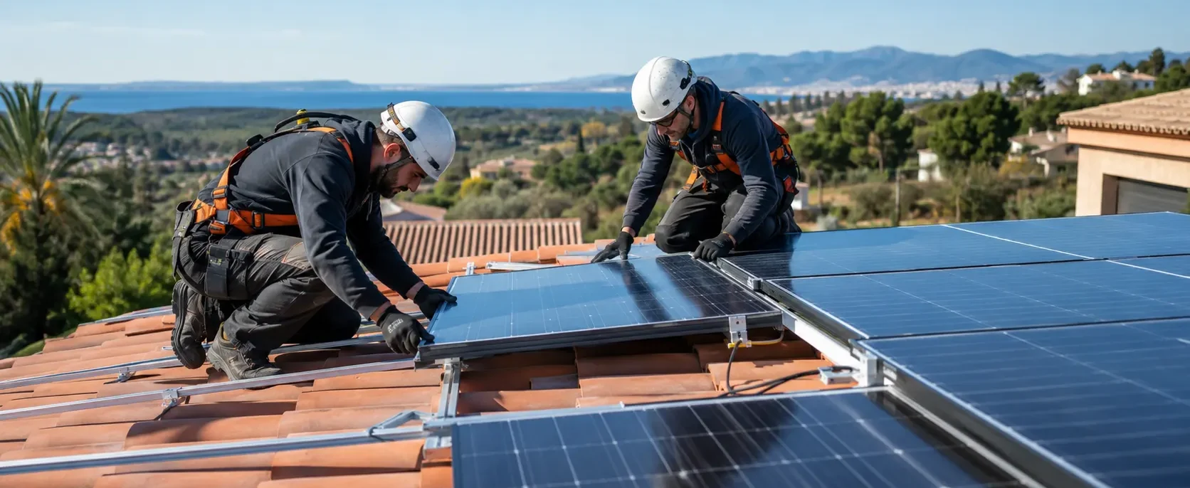 Montaje de placas solares en una cubierta