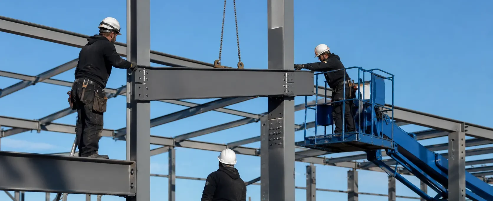Montaje de la estructura metálica de una nave