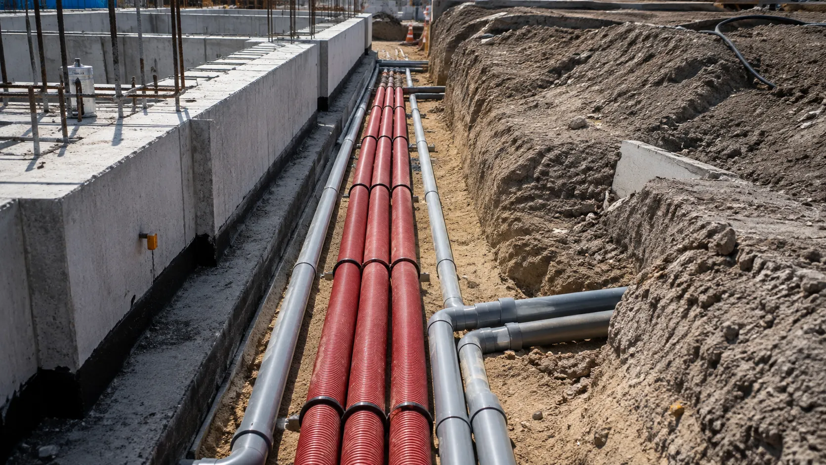 Instalación de redes de tuberías en una obra civil