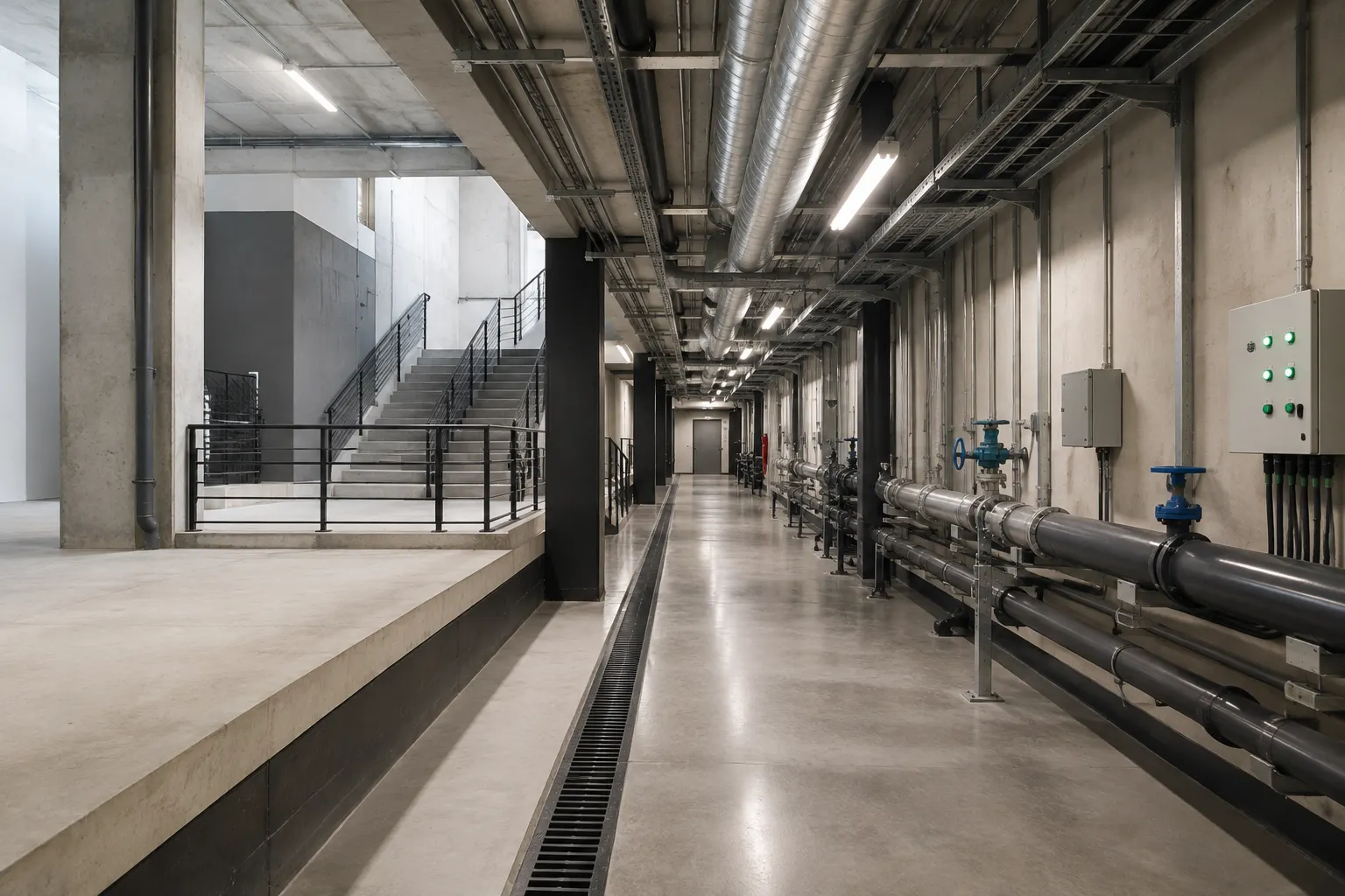Redes eléctricas y de agua en una obra pública